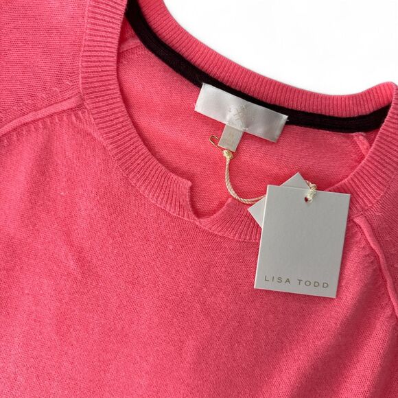 Lisa Todd 100% Cashmere Notched Crew Sweater Soft Pink Wm Sz Med Lightweight NWT - Picture 2 of 9
